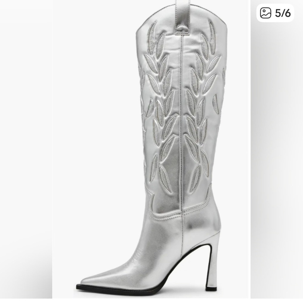 🔹️Steve Madden🔹️ Kinzee Rhinestone Stiletto Western Tall Dress Boots In Silver